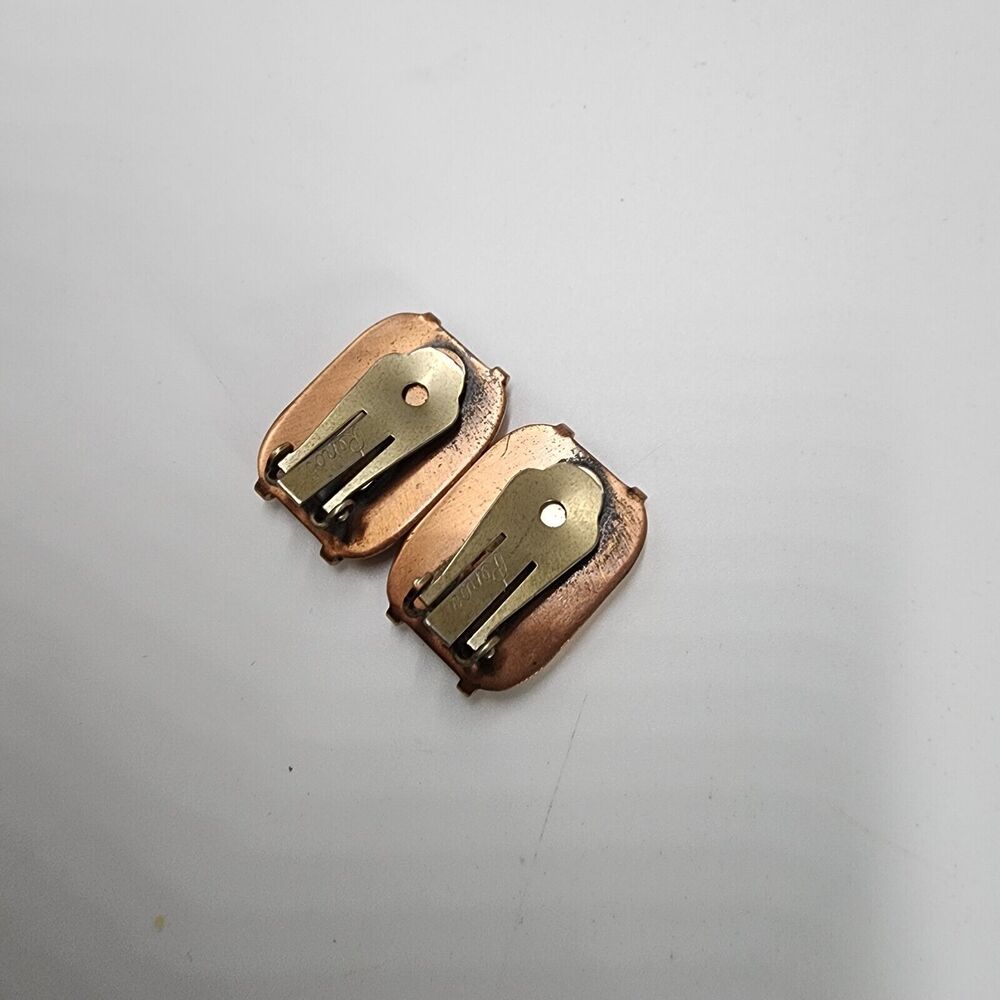 Vintage 1950s Renoir MCM "Espana" Solid Copper Clip On Earrings Square Shape - Picture 7 of 7